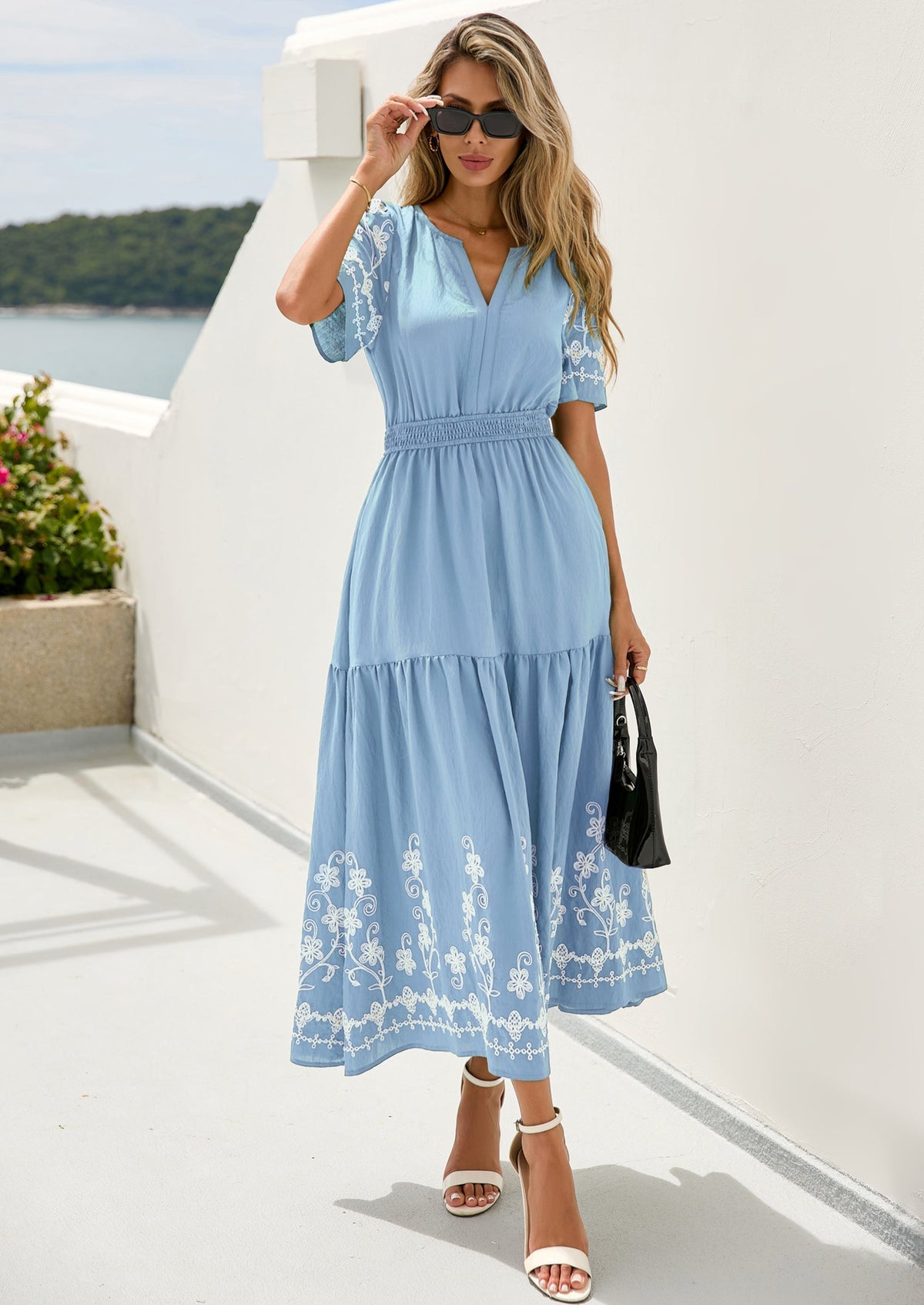 Floral A-Line Flowy Maxi Dress - Short Sleeve, V-Neck, Boho - photo 29