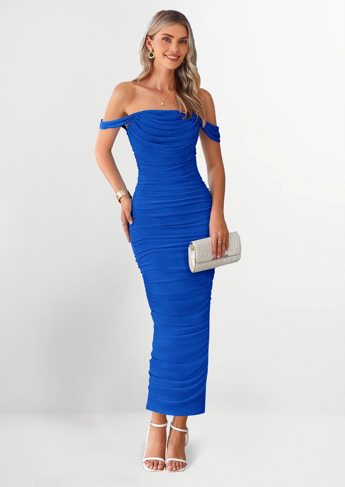 Ruched Bodycon Maxi Dress - Off-Shoulder, Cocktail - photo 58