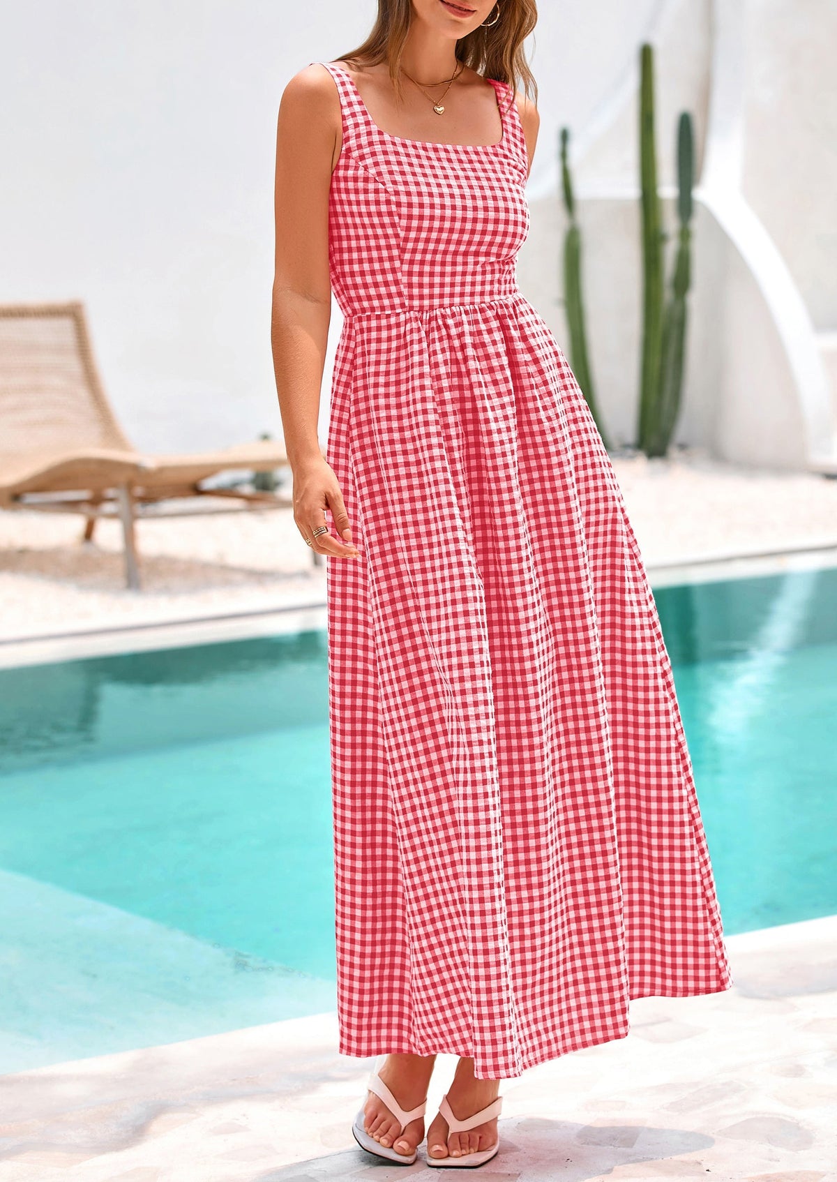 A-Line Maxi Dress - Spaghetti Strap, Square Neck, Casual - photo 35