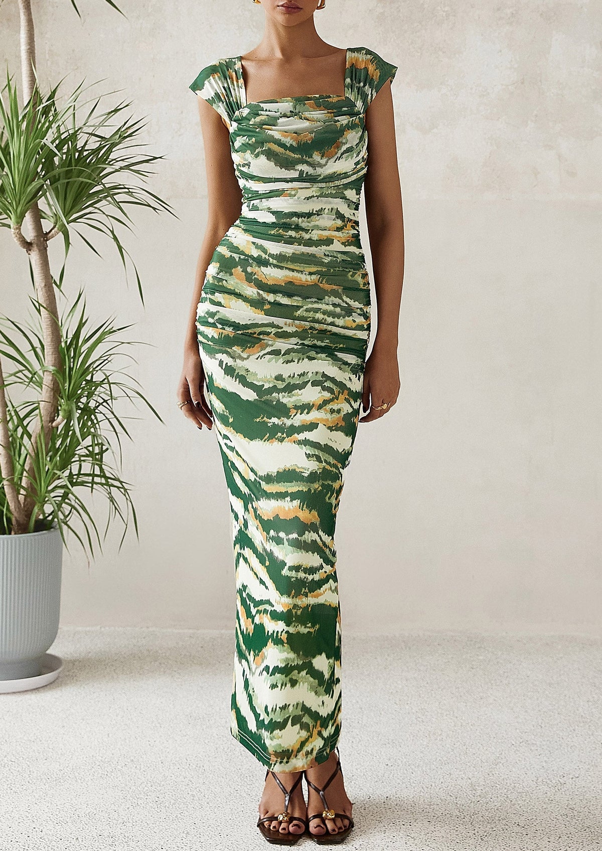 Floral Mesh Ruched Maxi Dress - Off-Shoulder, Cocktail - photo 48