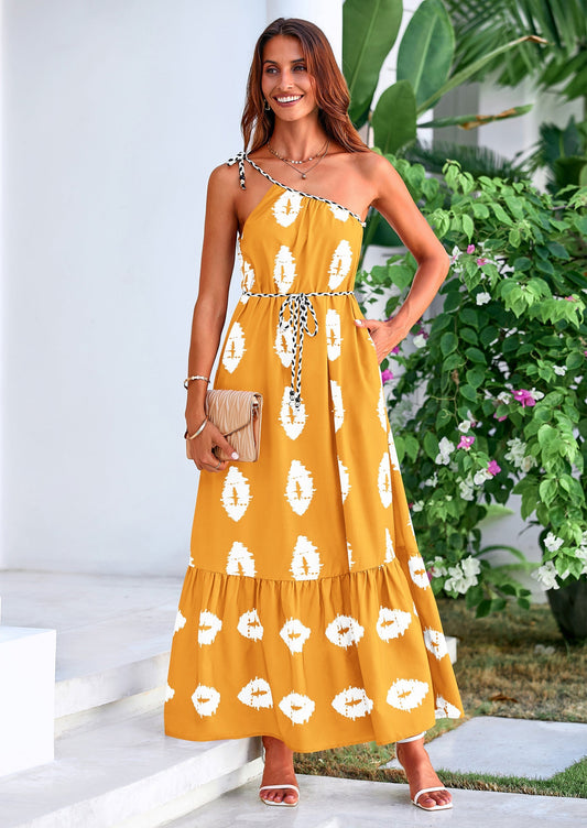 Flowy Maxi Dress - One-Shoulder, Boho - photo 1