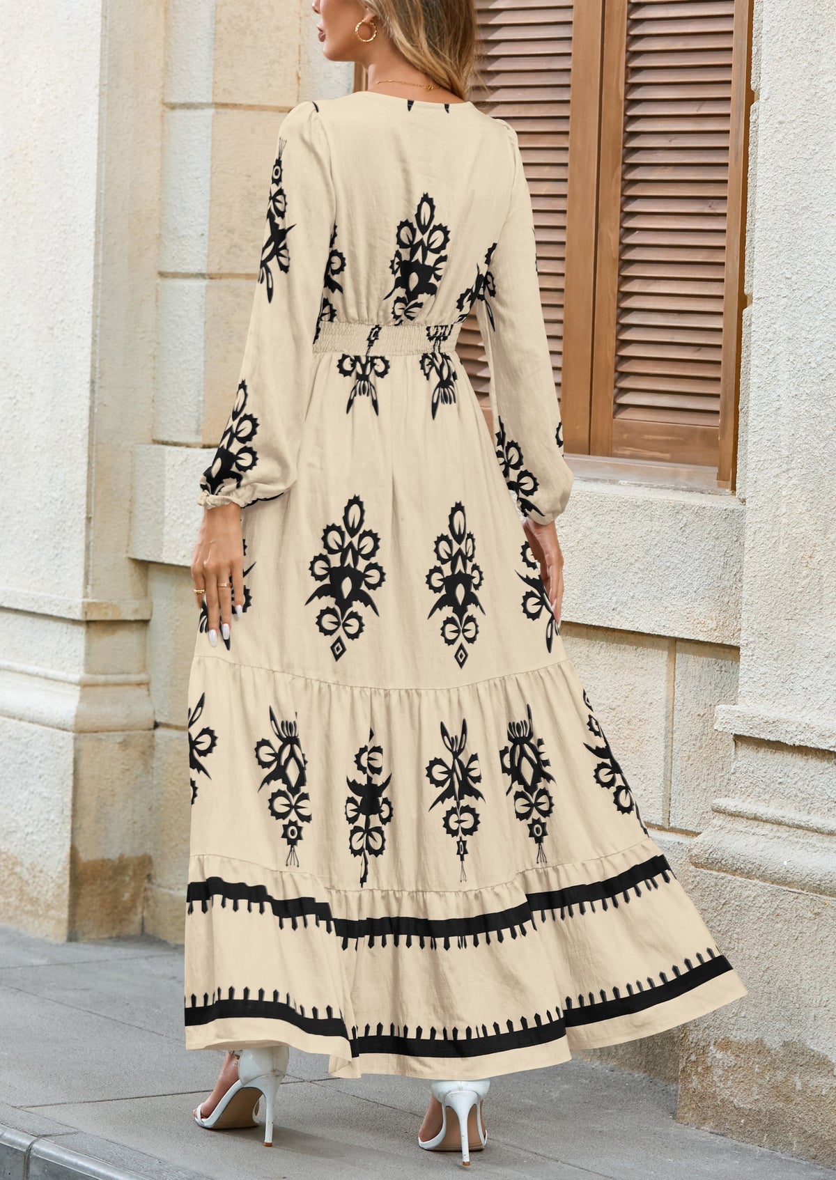 Floral Flowy Maxi Dress - Long Sleeve, V-Neck, Wedding Guest - photo 2