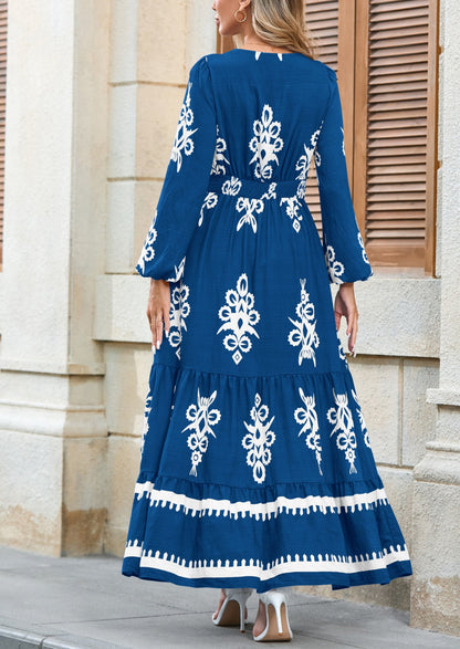 Floral Flowy Maxi Dress - Long Sleeve, V-Neck, Wedding Guest - photo 33