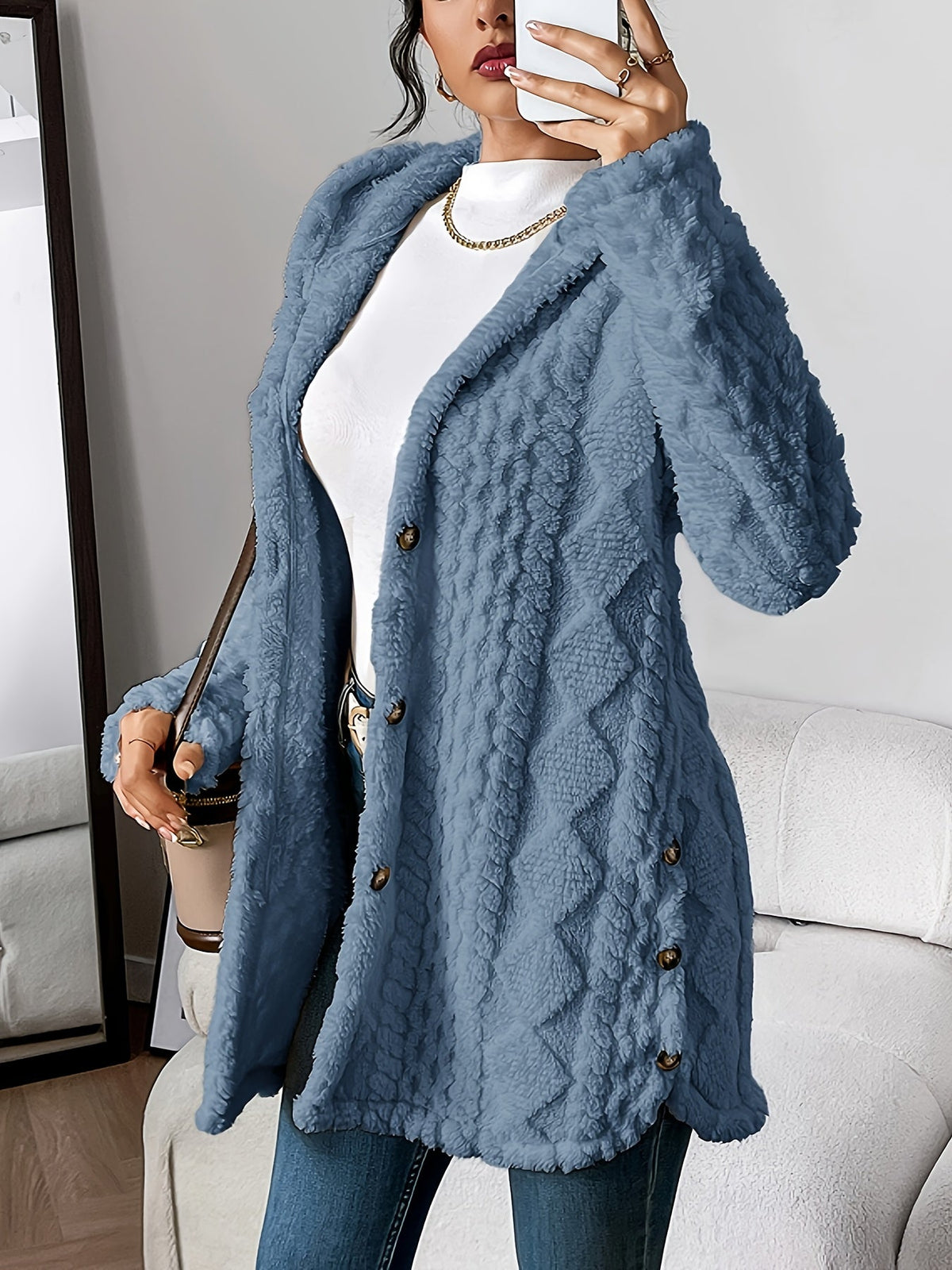 Adriana plush hooded cardigan relaxed silhouette ultra-soft velvety fabric for cozy layering