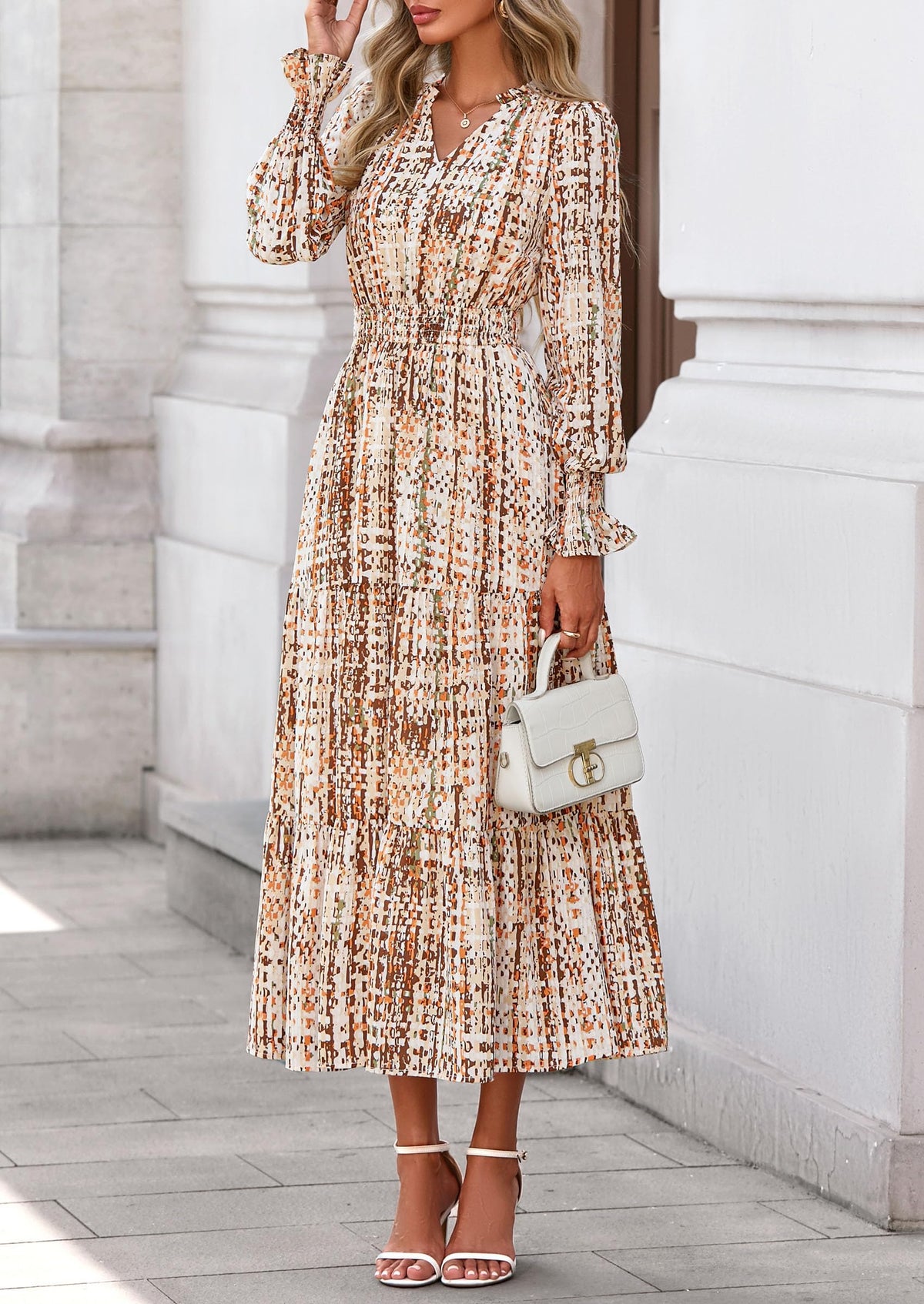 Floral A-Line Flowy Maxi Dress - Long Sleeve, V-Neck, Casual - photo 115