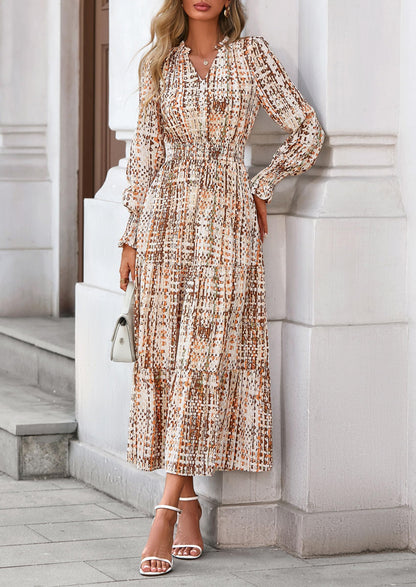 Floral A-Line Flowy Maxi Dress - Long Sleeve, V-Neck, Casual - photo 116