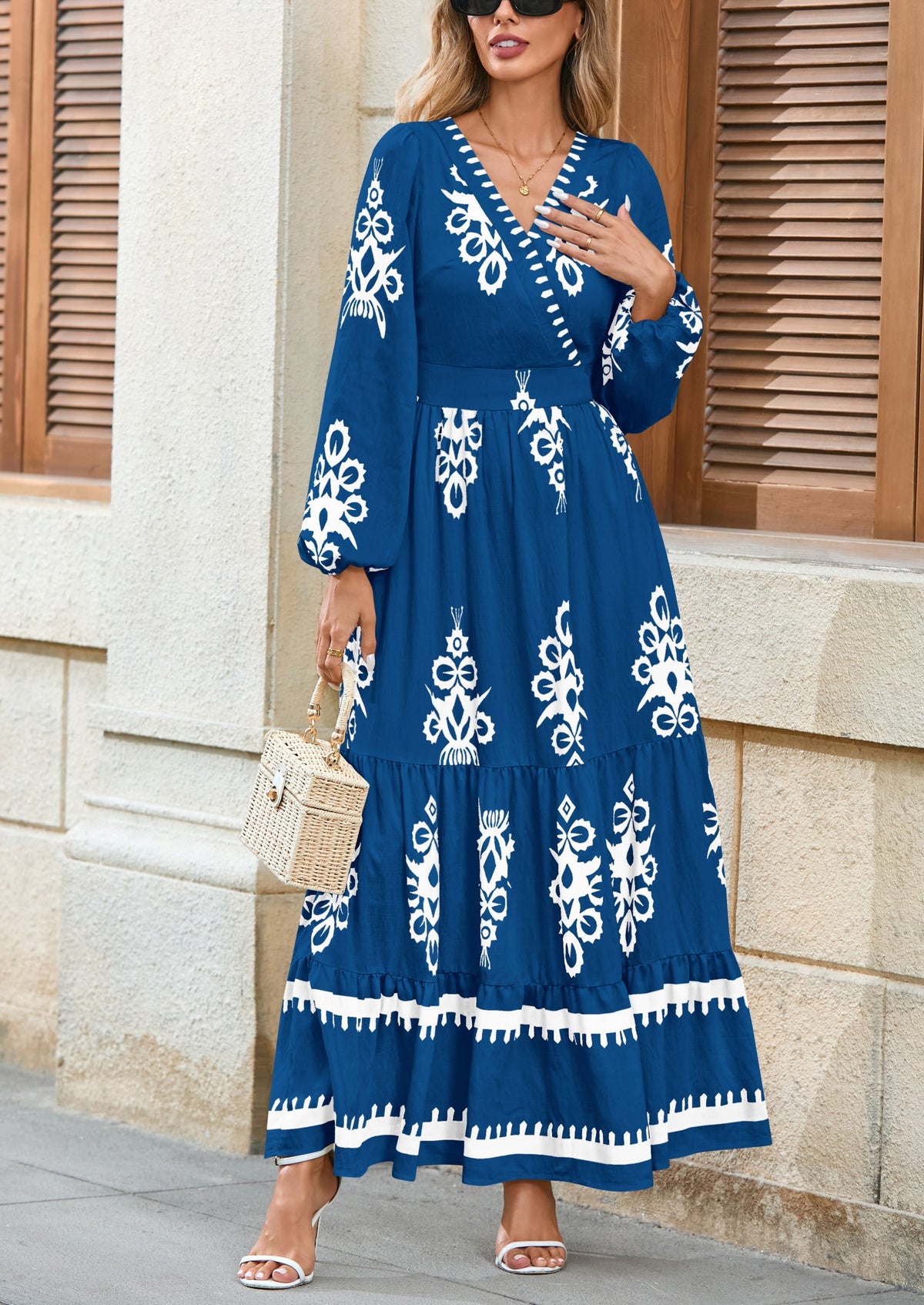 Floral Flowy Maxi Dress - Long Sleeve, V-Neck, Wedding Guest - photo 37