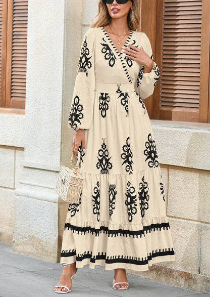 Floral Flowy Maxi Dress - Long Sleeve, V-Neck, Wedding Guest - photo 6