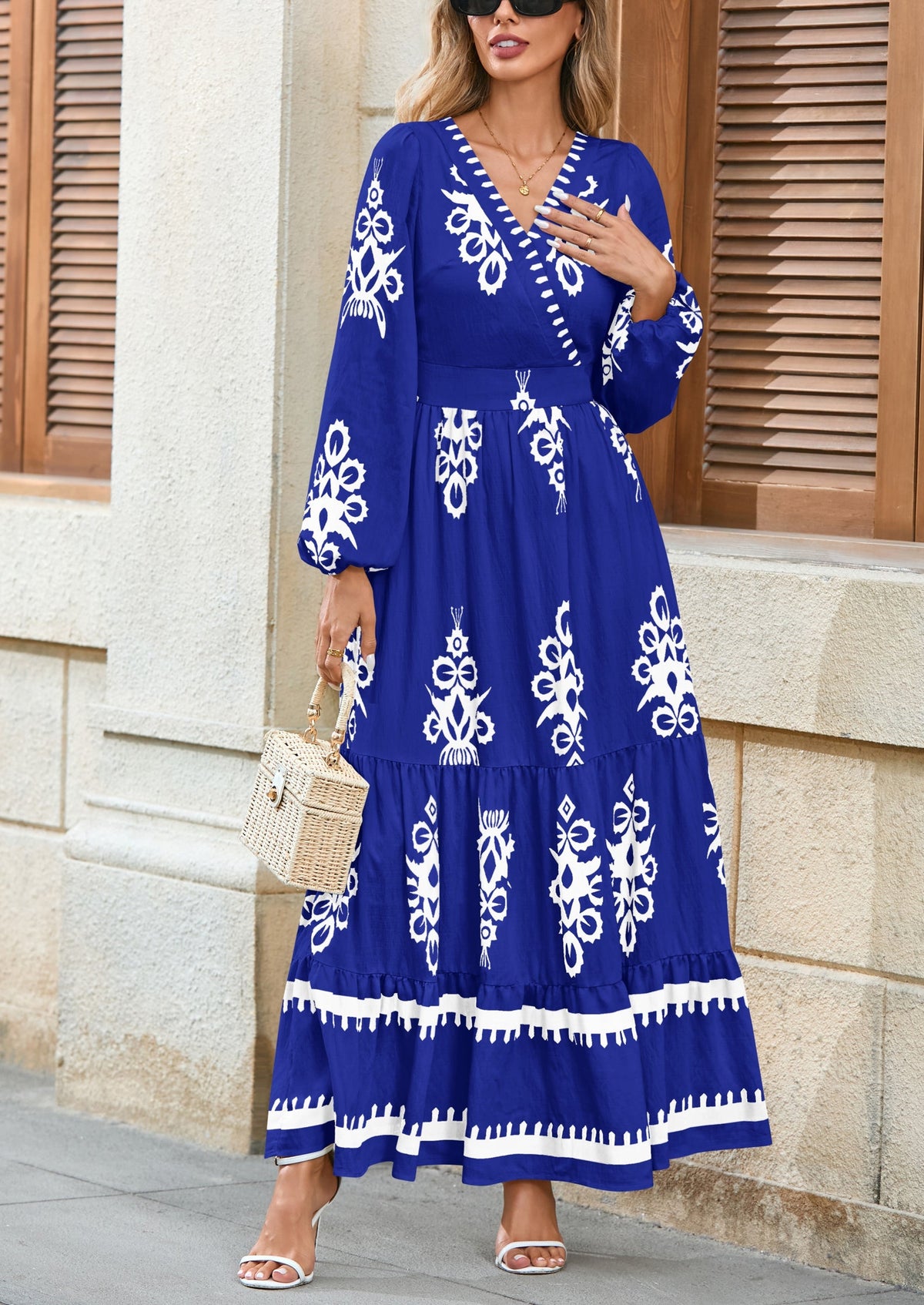 Floral Flowy Maxi Dress - Long Sleeve, V-Neck, Wedding Guest - photo 25