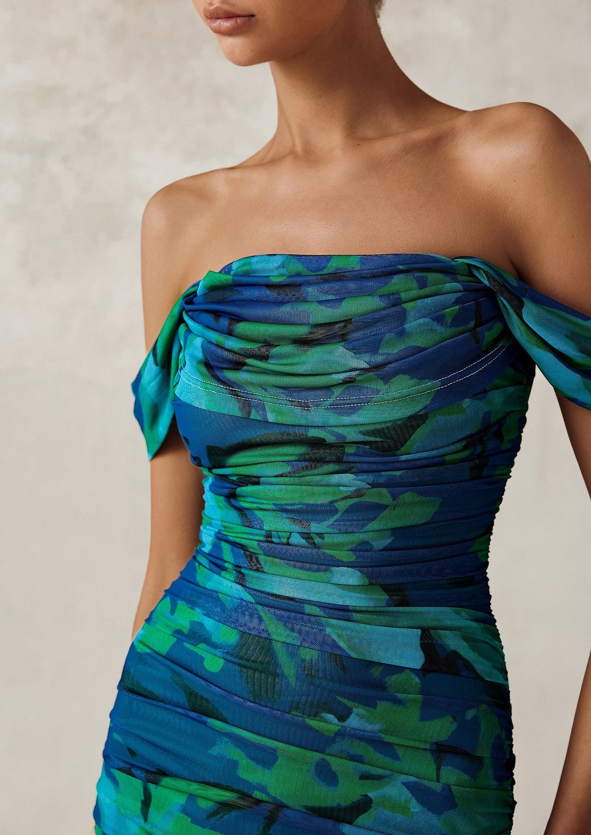 Floral Mesh Ruched Maxi Dress - Off-Shoulder, Cocktail - photo 32