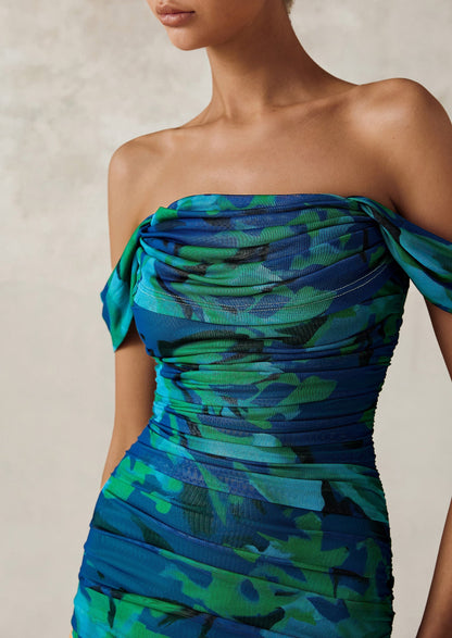 Floral Mesh Ruched Maxi Dress - Off-Shoulder, Cocktail - photo 32