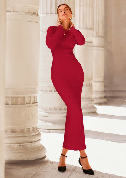 Sweater Knit Bodycon Maxi Dress - Long Sleeve, Crewneck - photo 12