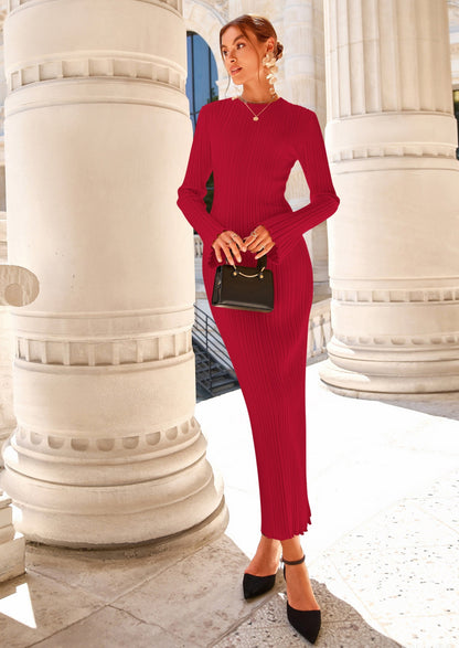 Sweater Knit Bodycon Maxi Dress - Long Sleeve, Crewneck - photo 11