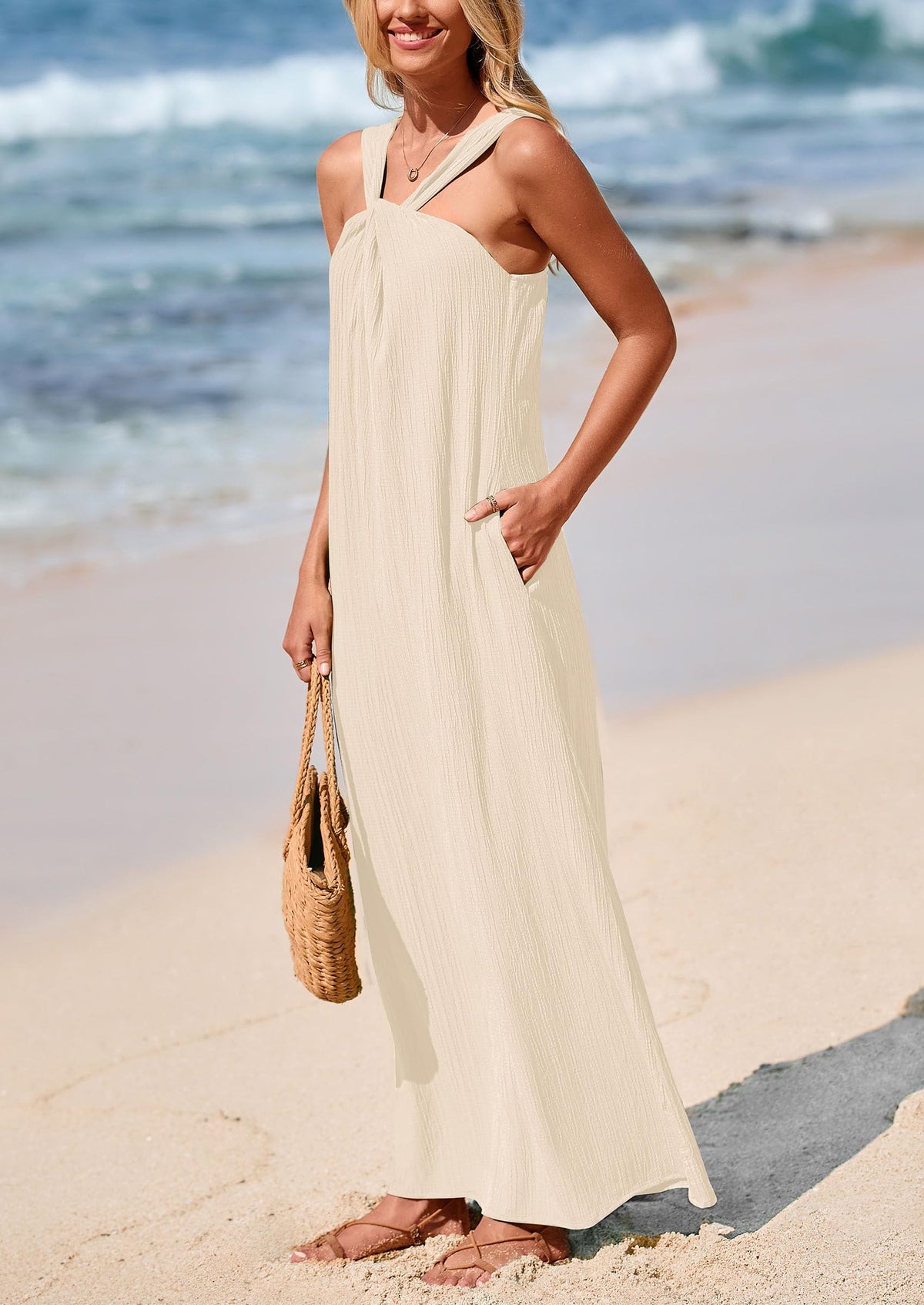 Apricot Flowy Maxi Dress - Sleeveless, Casual - photo 6