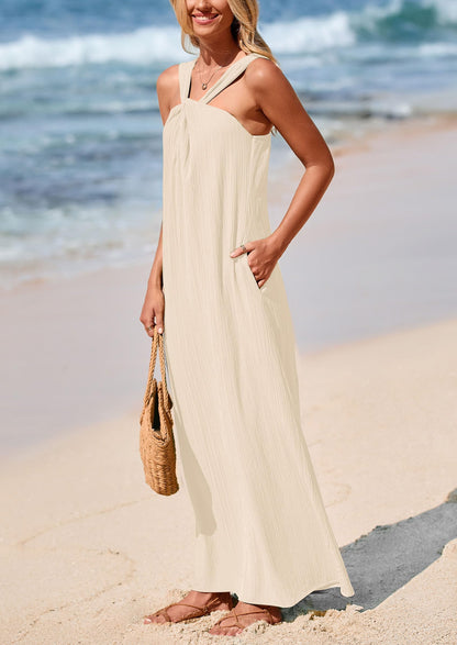 Apricot Flowy Maxi Dress - Sleeveless, Casual - photo 6