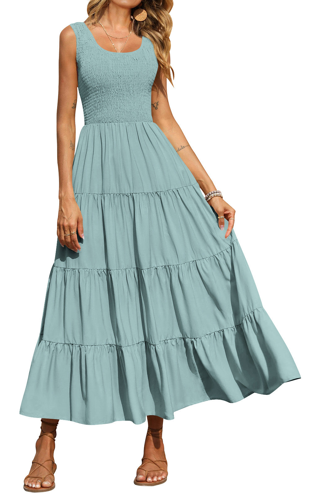 Smocked Tiered Maxi Dress - Tank, Casual - Photo 4