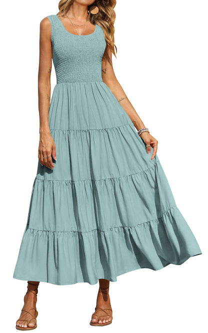 Smocked Tiered Maxi Dress - Tank, Casual - Photo 4