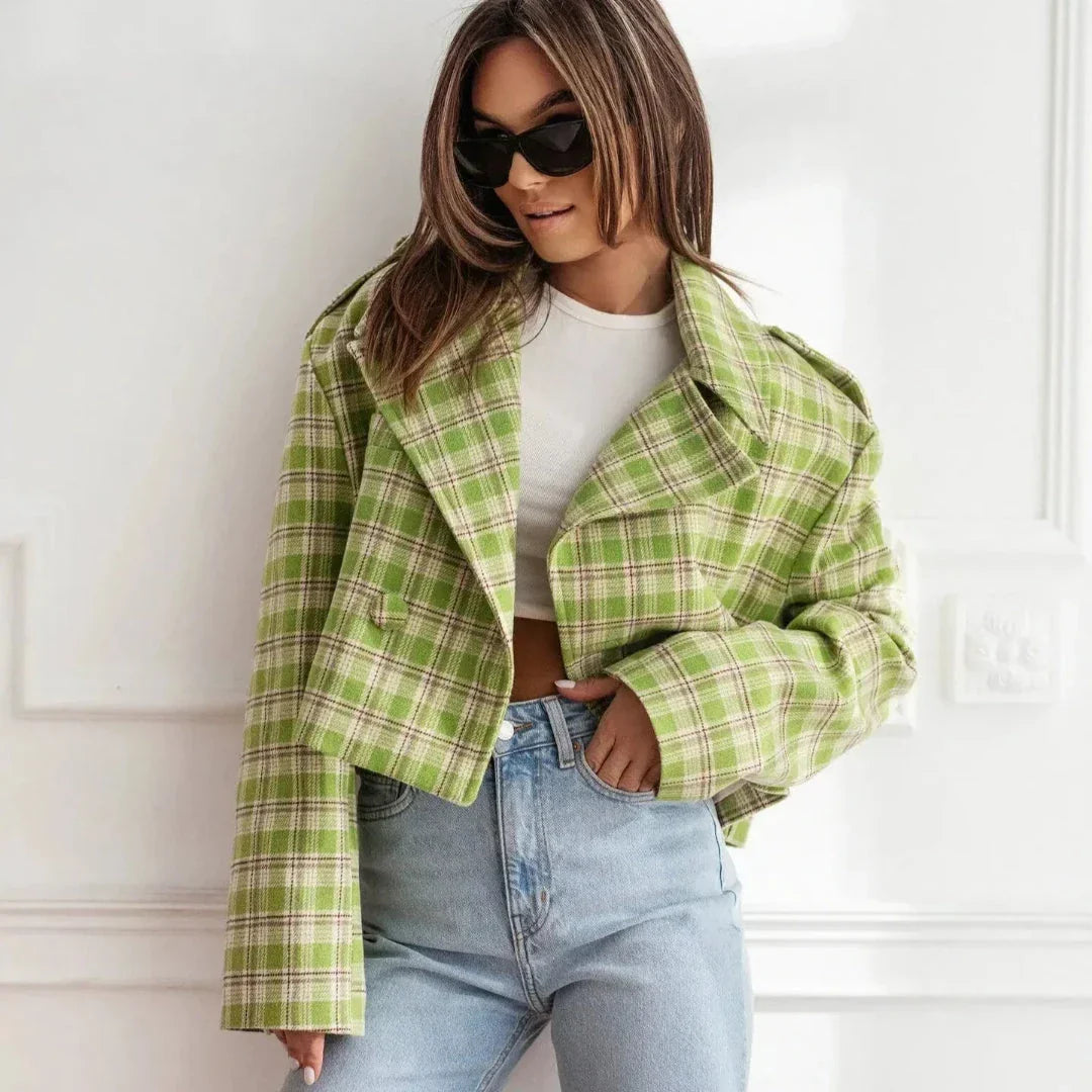 Ariana Wool Cropped Plaid Jacket