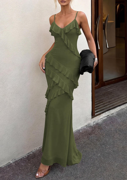 Mesh Bodycon Maxi Dress - Spaghetti Strap, V-Neck, Wedding - Photo 5