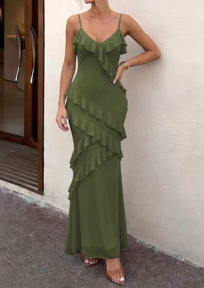 Mesh Bodycon Maxi Dress - Spaghetti Strap, V-Neck, Wedding - Photo 7