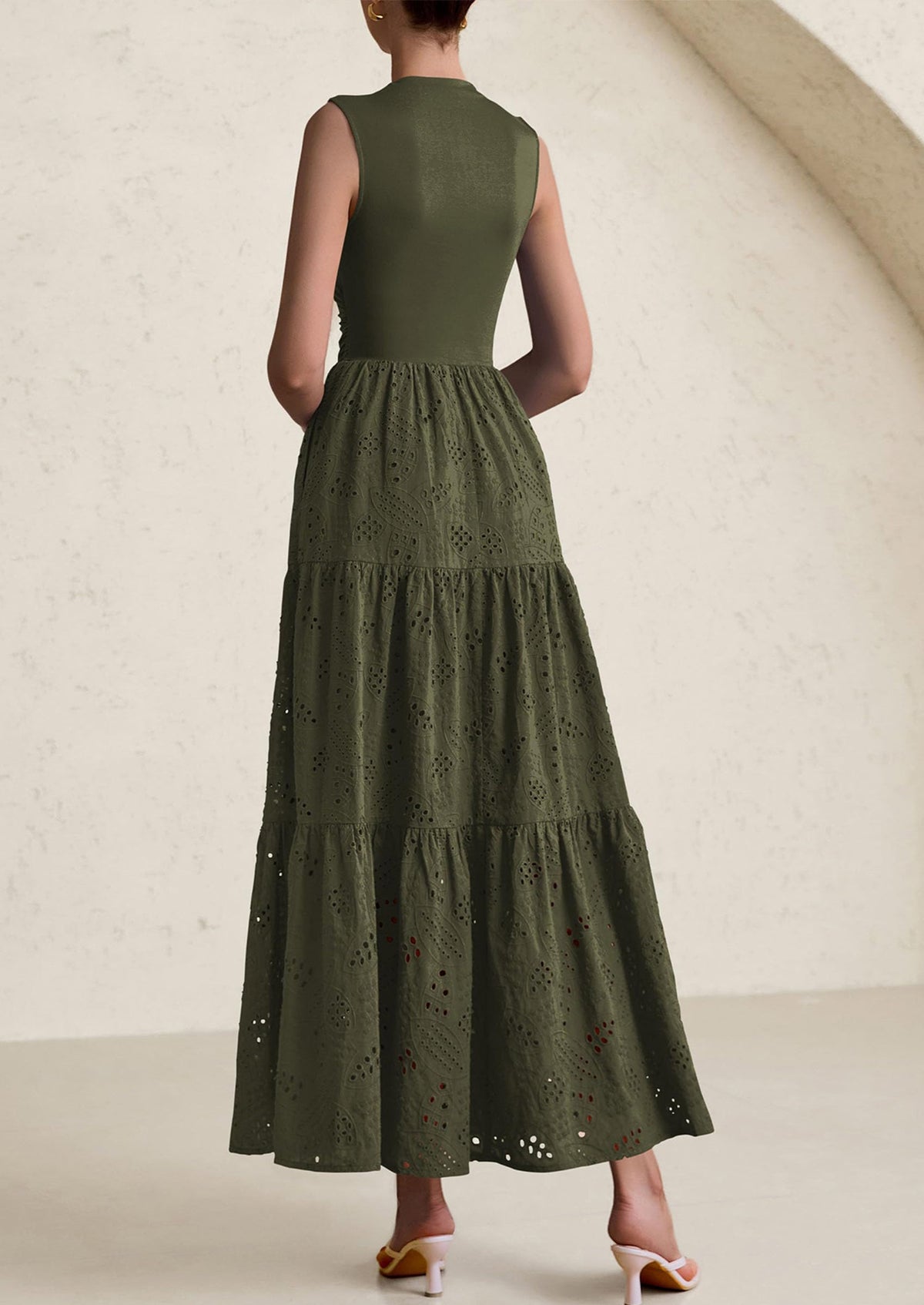 Eyelet Maxi Dress - Sleeveless, Mock Neck, Casual - photo 11