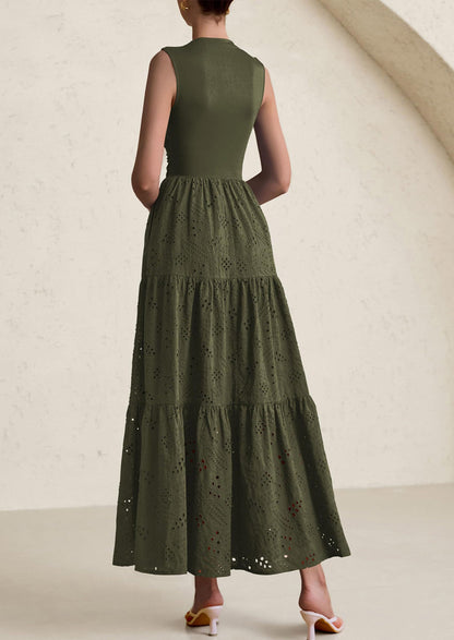 Eyelet Maxi Dress - Sleeveless, Mock Neck, Casual - photo 11