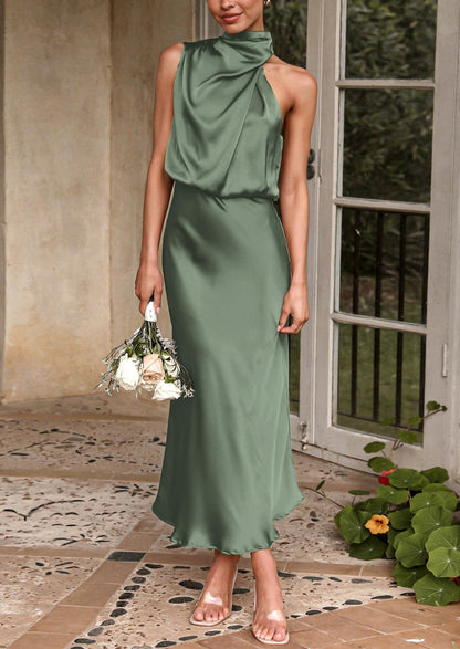 Satin Maxi Dress - Sleeveless, Mock Neck, Cocktail - photo 6