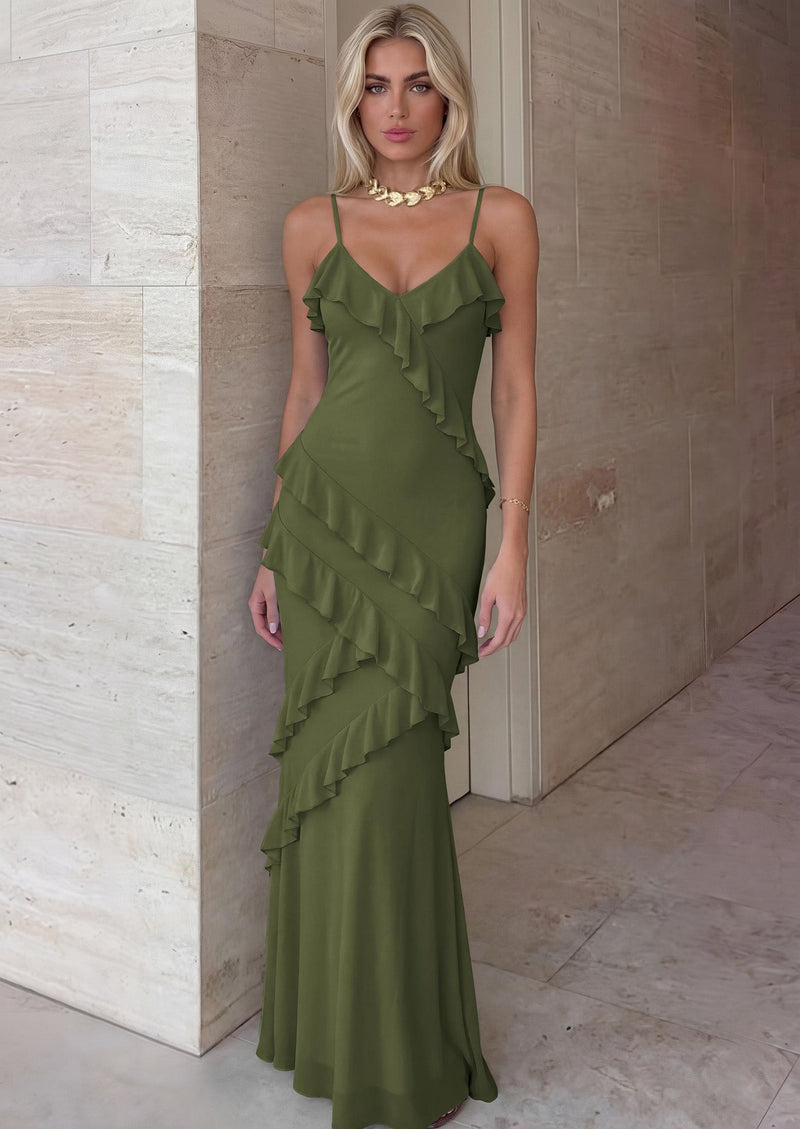 Mesh Bodycon Maxi Dress - Spaghetti Strap, V-Neck, Wedding - Photo 1