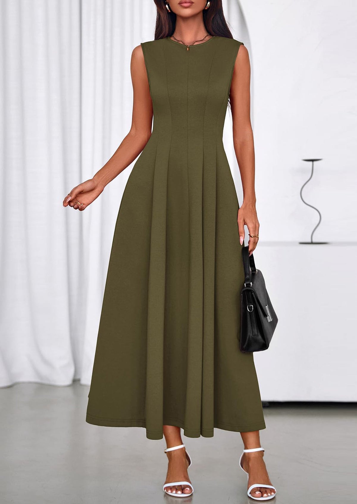 Light Blue A-Line Maxi Dress - Sleeveless, Crewneck, Formal - photo 8