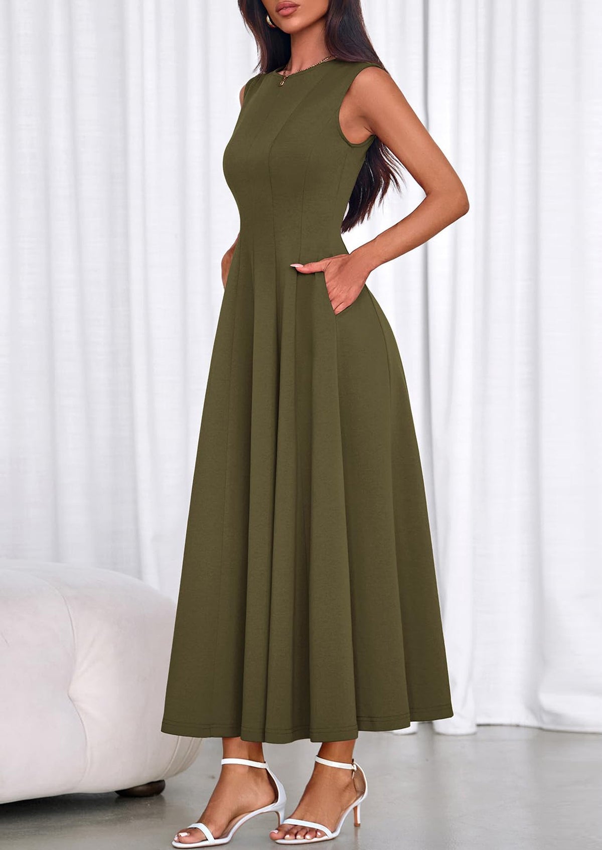 Light Blue A-Line Maxi Dress - Sleeveless, Crewneck, Formal - photo 10