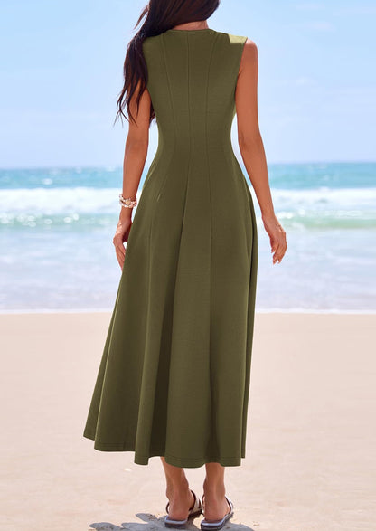 Light Blue A-Line Maxi Dress - Sleeveless, Crewneck, Formal - photo 11