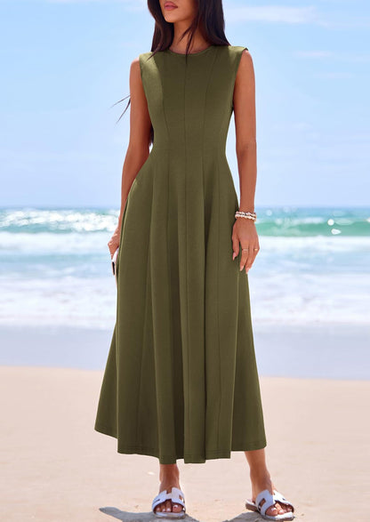 Light Blue A-Line Maxi Dress - Sleeveless, Crewneck, Formal - photo 12