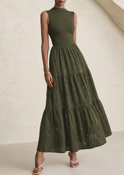 Eyelet Maxi Dress - Sleeveless, Mock Neck, Casual - photo 14