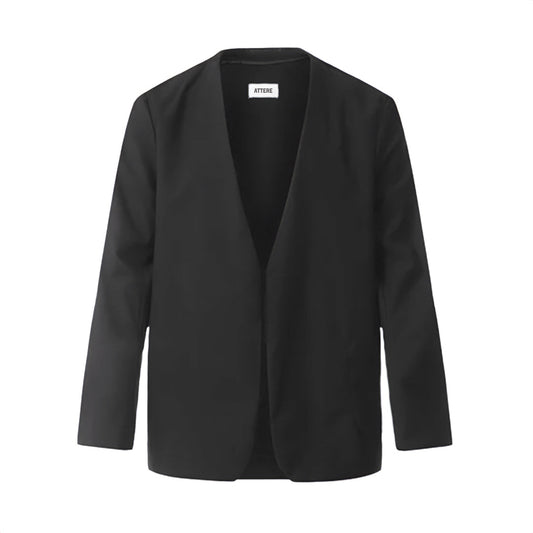 Black Collarless Fitted Blazer