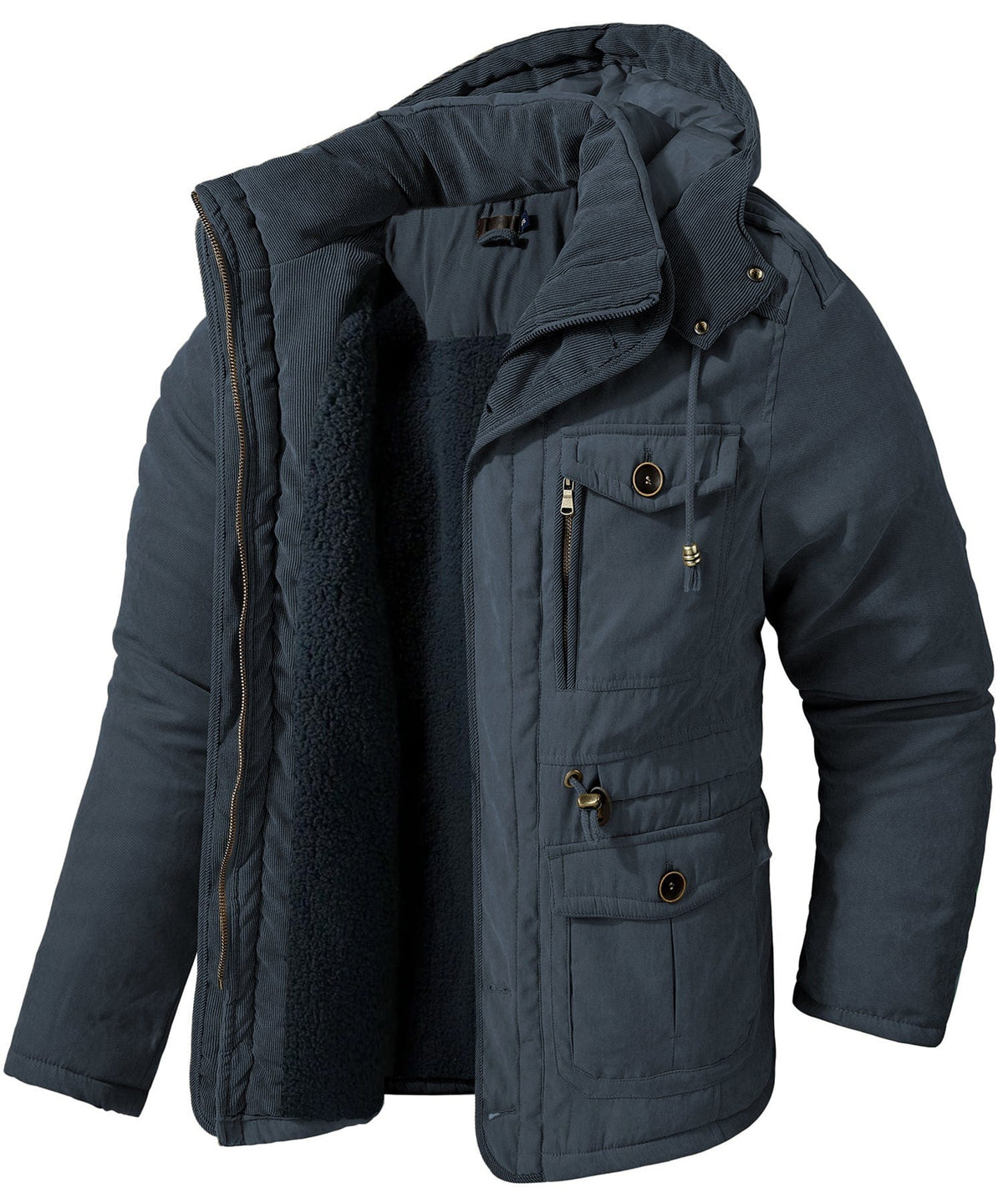 Men's Rowan navy insulated winter jacket with fleece lining, heavyweight hood by Orsenvi