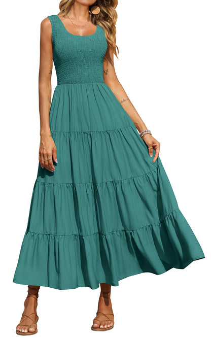 Smocked Tiered Maxi Dress - Tank, Casual - Photo 7