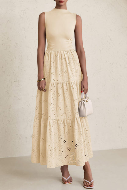 Eyelet Maxi Dress - Sleeveless, Mock Neck, Casual - photo 8
