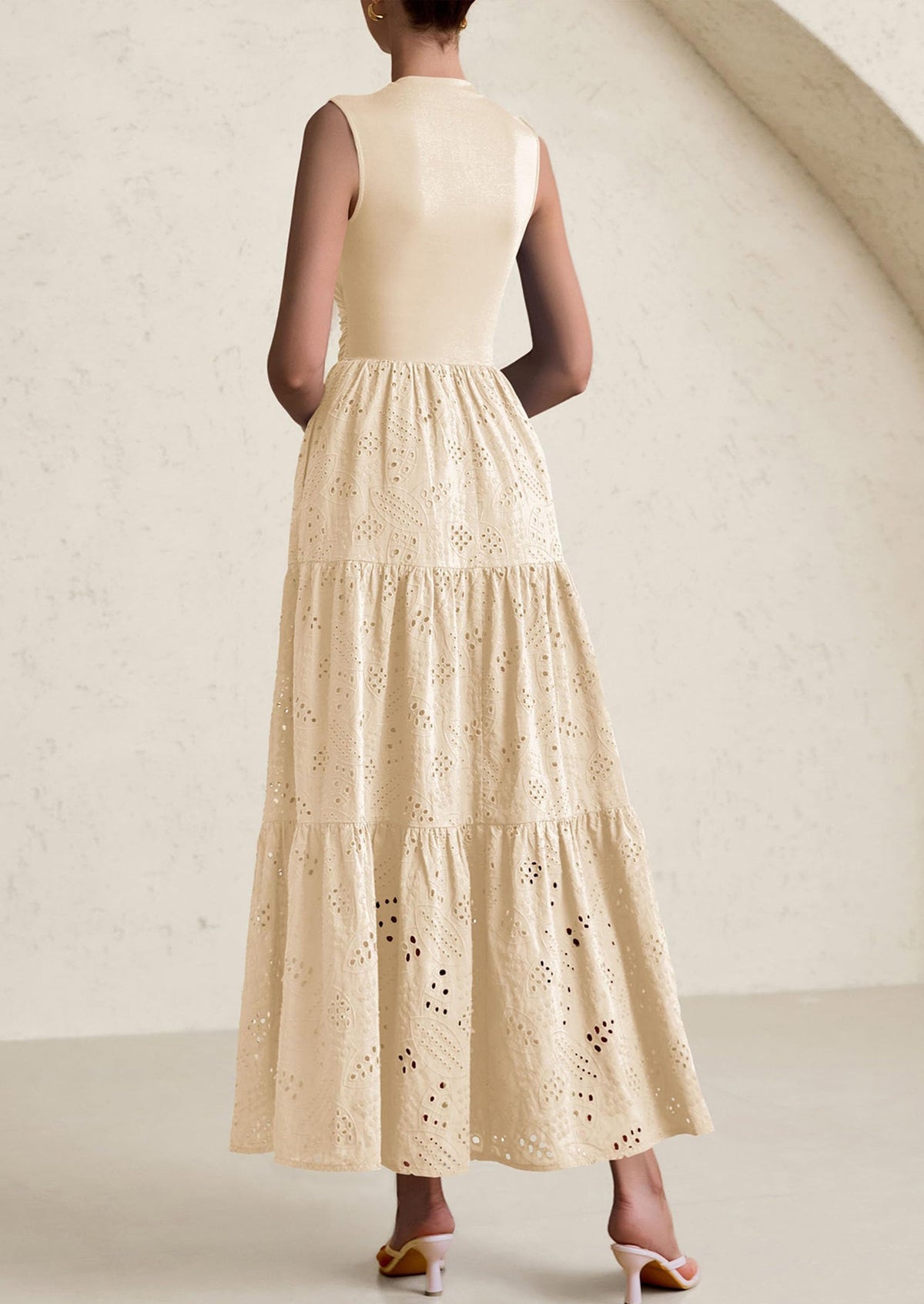 Eyelet Maxi Dress - Sleeveless, Mock Neck, Casual - photo 2