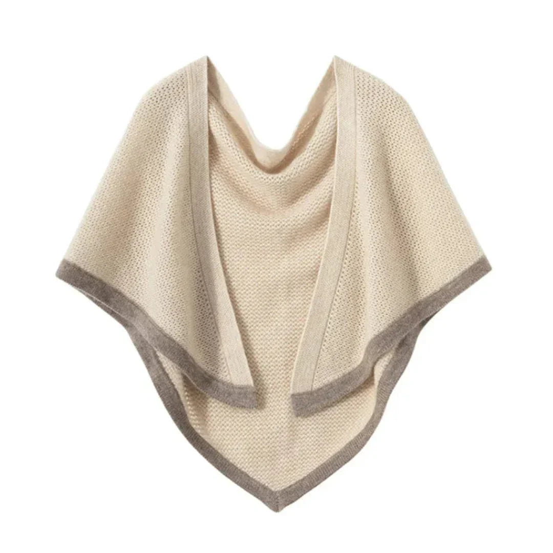 Bess ivory cashmere knitted shawl with chic two-tone border and soft textured weave