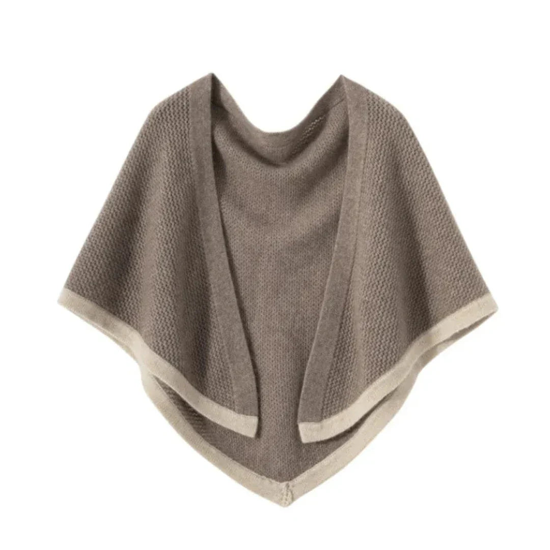 Bess ivory cashmere knitted shawl with chic two-tone border and soft textured weave