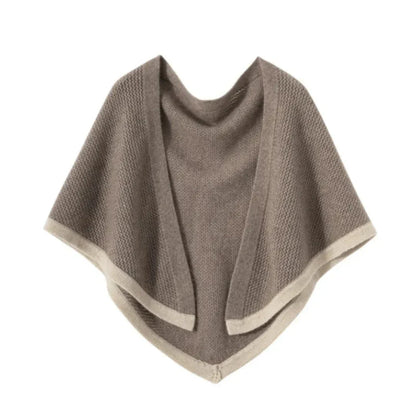 Bess ivory cashmere knitted shawl with chic two-tone border and soft textured weave