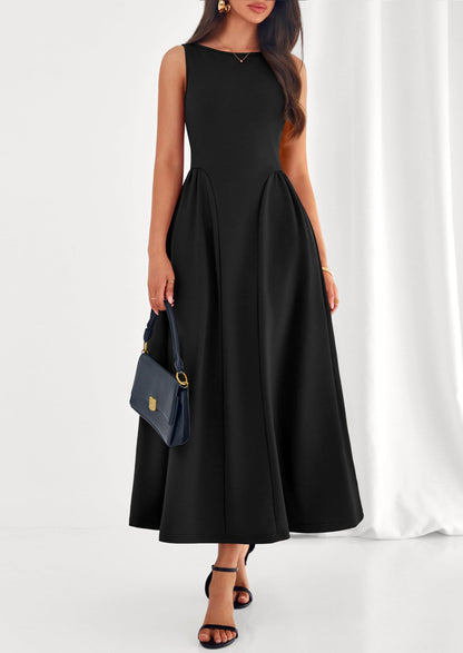 Army Green A-Line Maxi Dress - Sleeveless, Crewneck, Formal - photo 9