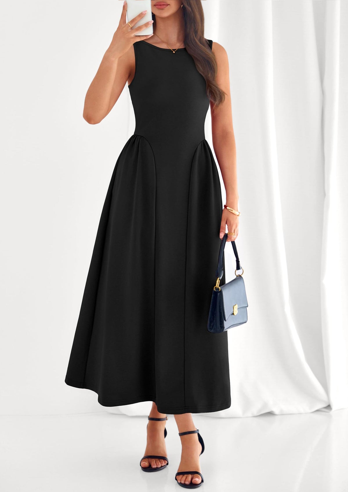 Army Green A-Line Maxi Dress - Sleeveless, Crewneck, Formal - photo 12