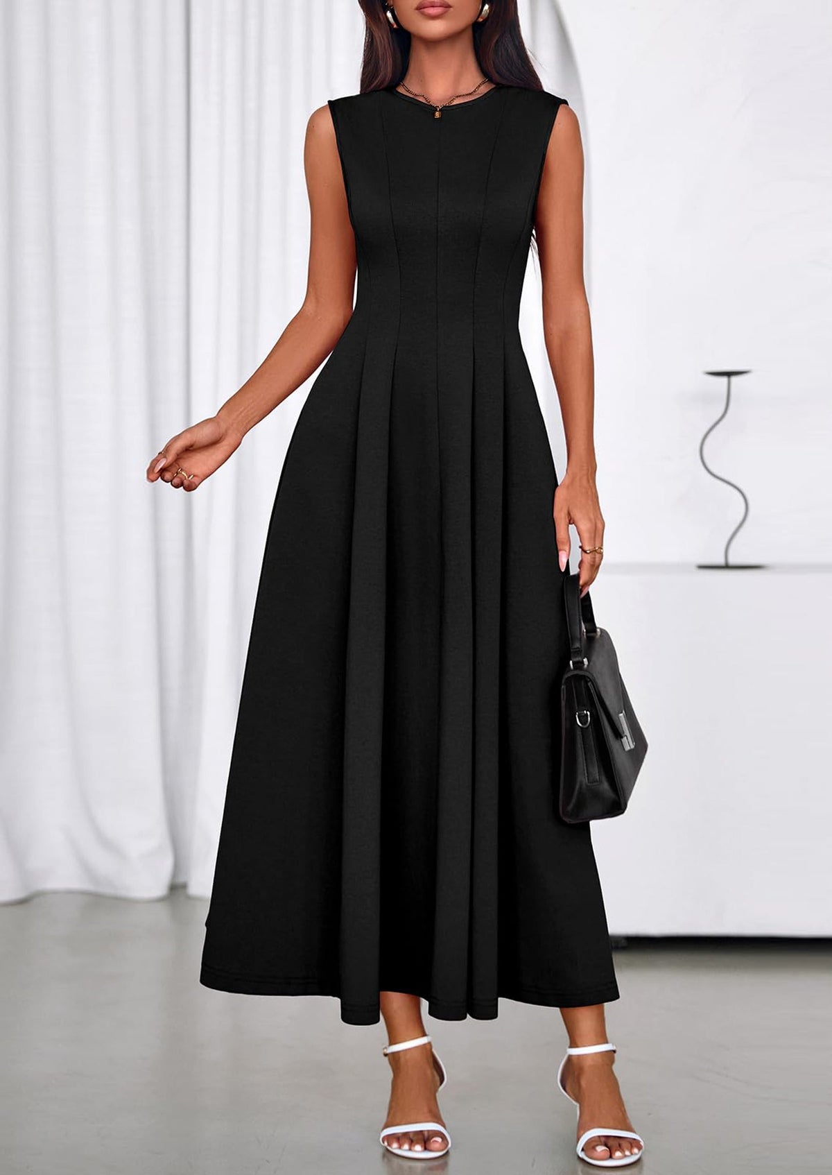 Light Blue A-Line Maxi Dress - Sleeveless, Crewneck, Formal - photo 9