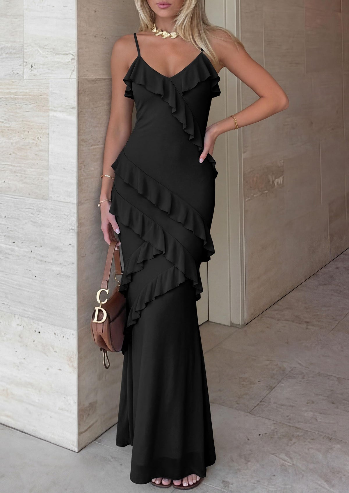 Mesh Bodycon Maxi Dress - Spaghetti Strap, V-Neck, Wedding - Photo 12