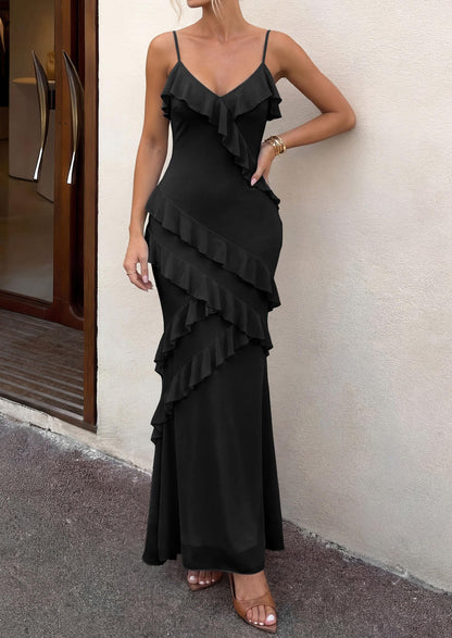 Mesh Bodycon Maxi Dress - Spaghetti Strap, V-Neck, Wedding - Photo 15