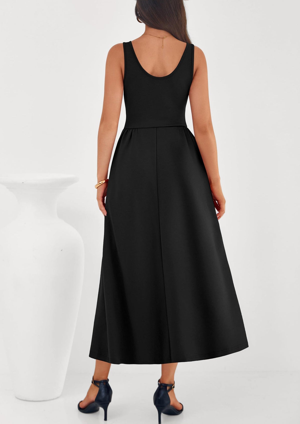 Army Green A-Line Maxi Dress - Sleeveless, Crewneck, Formal - photo 10