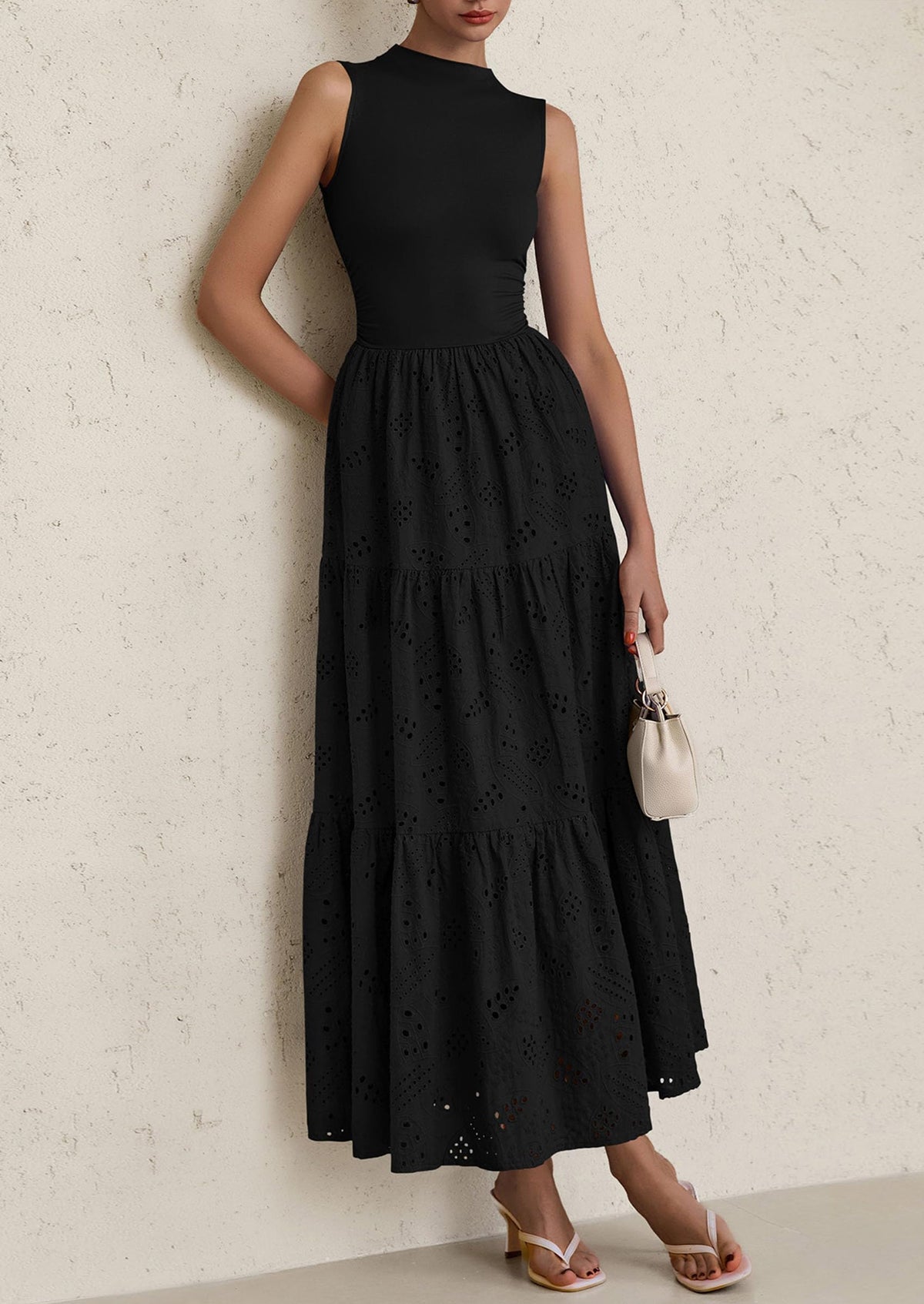 Eyelet Maxi Dress - Sleeveless, Mock Neck, Casual - photo 24