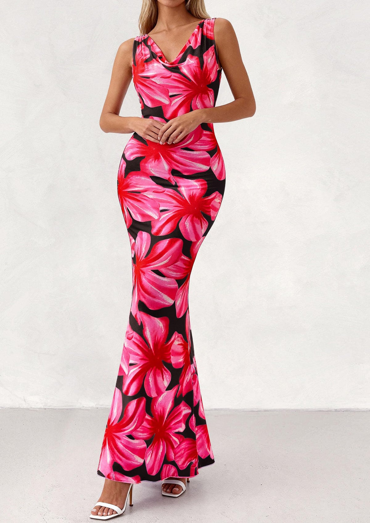 Floral Bodycon Maxi Dress - Sleeveless, Cowl Neck, Beach - photo 14