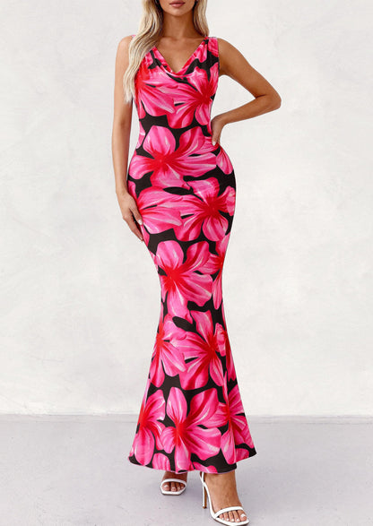 Floral Bodycon Maxi Dress - Sleeveless, Cowl Neck, Beach - photo 15